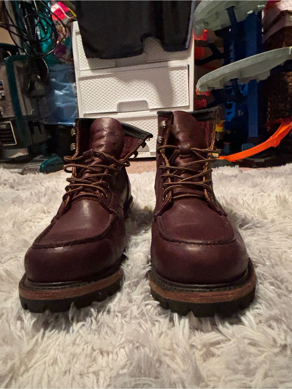 Men's Frye Dark Brown Leather Lace-Up Moc Toe Work Boots
